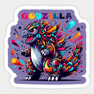 colorful godzilla art Sticker